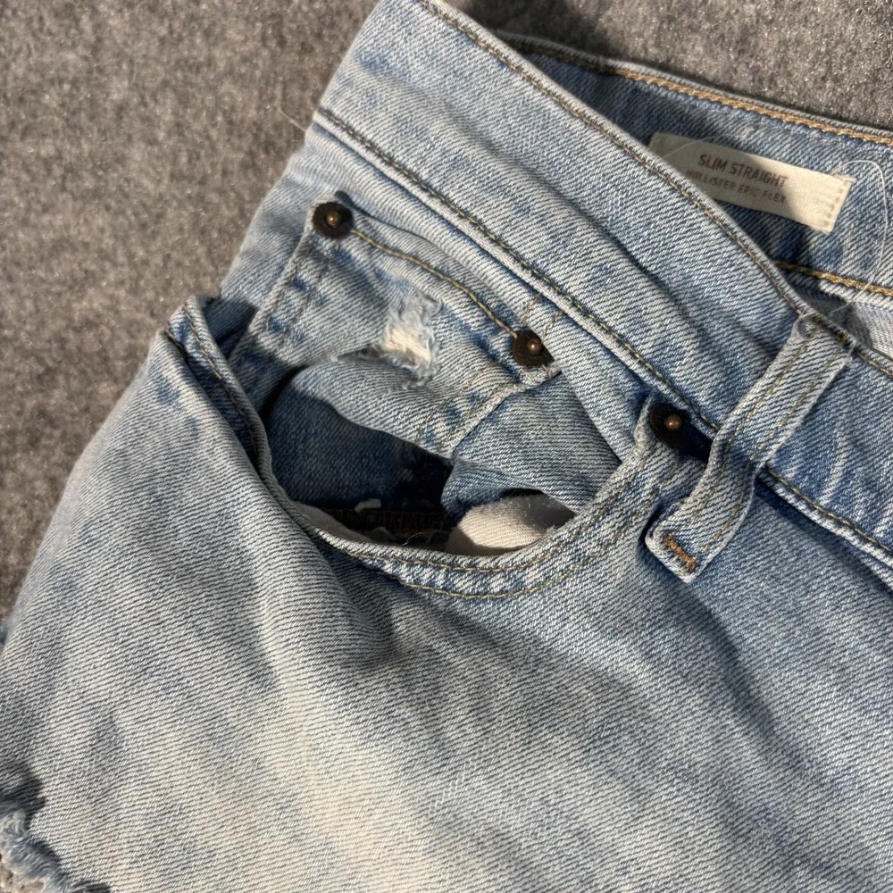 Hollister Jeans Mens Slim Straight 33x32 Light Wash Distressed Epic Flex Y2K